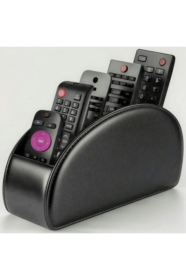 Dyzi Faux Leather Remote Control Holder 5 Compartment Black