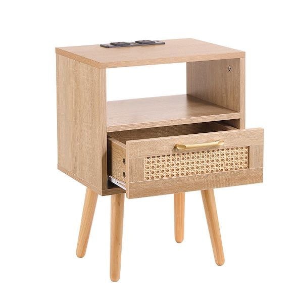 MMT Furniture Designs Wooden Bedside Cabinet with Drawer, Side Table for Living Room, Bedroom, Dining Room with USB Plug