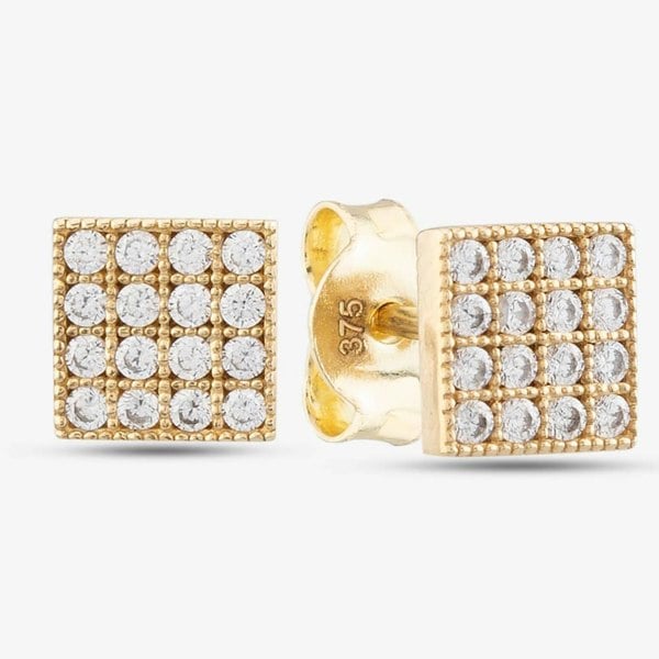 T. H. Baker 9ct Yellow Gold Cubic Zirconia Square Stud Earrings E1639Y