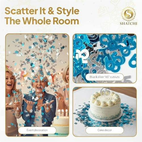 65th Birthday Blue & Silver Metallic Confetti Pack for Party Table Decoration image 8