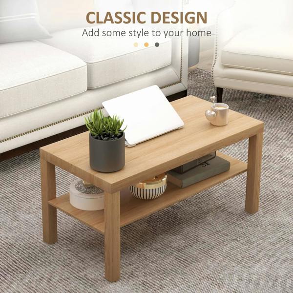 Wyld Haus Wooden 90cm Natural Finish Rectangular Coffee Table with Bottom Shelf