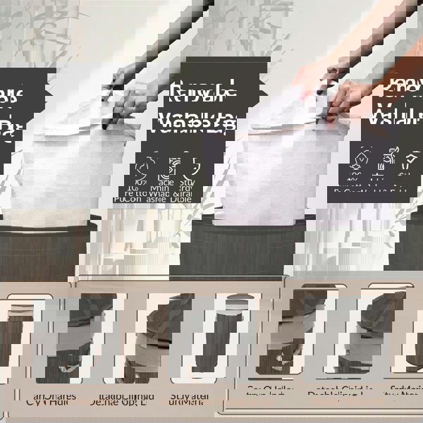 MANTRARAJ 50L Folding Bamboo Laundry Basket Bin Hamper Basket Storage Organizer With Lid And Removable Washable Bag(Grey)