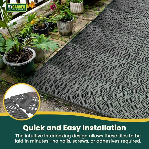 My Garden Outdoor Living My Garden Interlocking Decking Tiles Outdoor - 30x30cm 10 Pack Garden Plastic Tiles Weather-Resistant, Easy Install