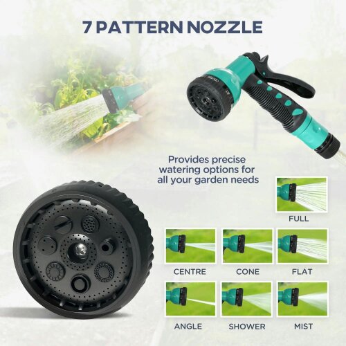 Bobobiy Retractable Hose Reel Wall Mounted, 20+2m Garden Hose Pipe Reel with Lock, 7 in 1 Spray Nozzle, 180° Swivel, 48 x 20 x 42 cm, Light Grey