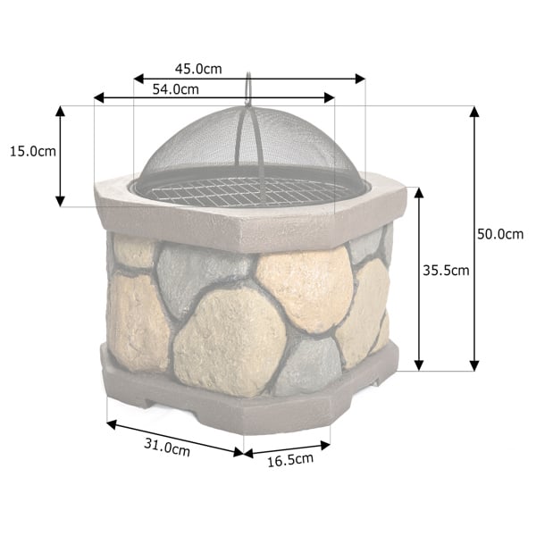 Centurion Supports Fireology BOGOTA Bold Garden and Patio Multi-function Heater, Fire Pit, Brazier and Barbecue with Eco-Stone Rock Finish and Cover