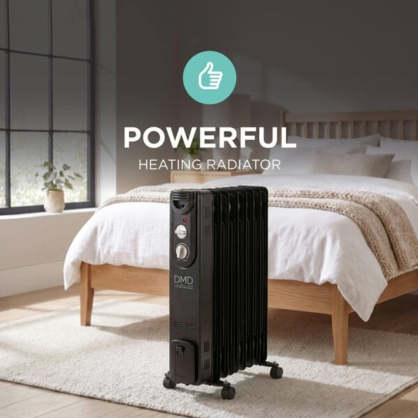 DMD Collective 2000W 9 Fin Oil Filled Radiator with Adjustable Thermostat