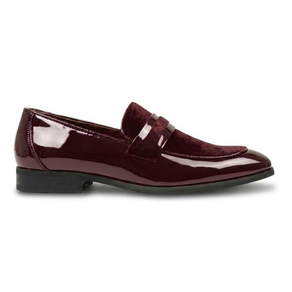 Dolcetto Men's Slip On Vegan Leather Velvet Detailed Patent Loafers