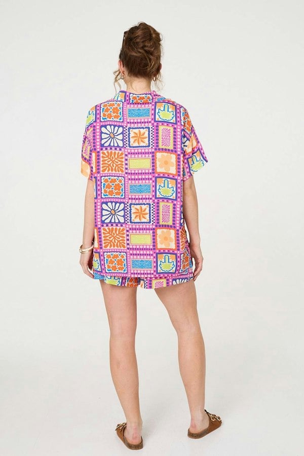 Pink | Patchwork Print Relaxed Shorts
