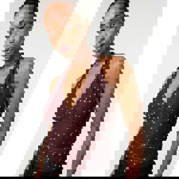 Pink Vanilla Polka Dot Ruched Side Halter Top