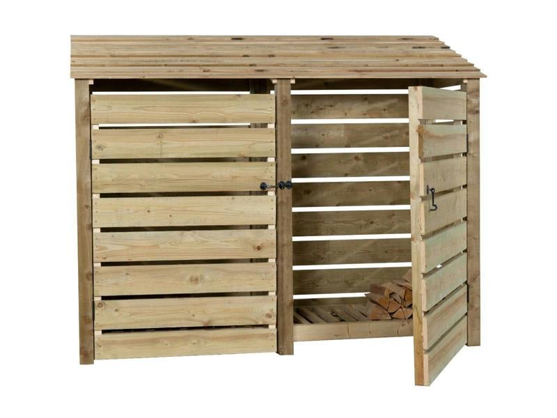 Arbor Garden Solutions Slatted Wooden Log Store with Doors W-227cm, H-126cm or 180cm, D-88cm