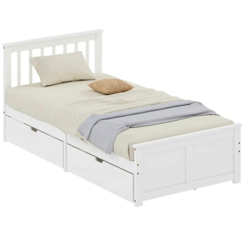 Wyld Haus Sutton White Wooden Single Bed Frame 2 Integrated Storage Drawers