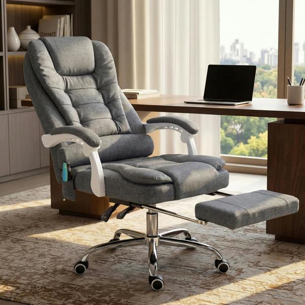 Vinsetto Ergonomic Heated 6 Points Vibration Massage Office Chair, Grey - Grey - Linen-feel