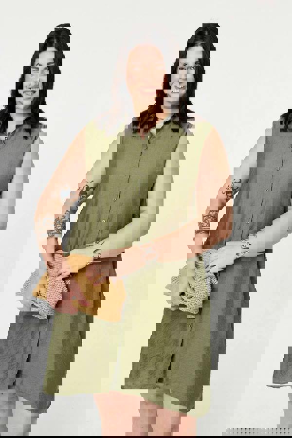 Khaki | Curve Sleeveless Midi Shirt Dress
