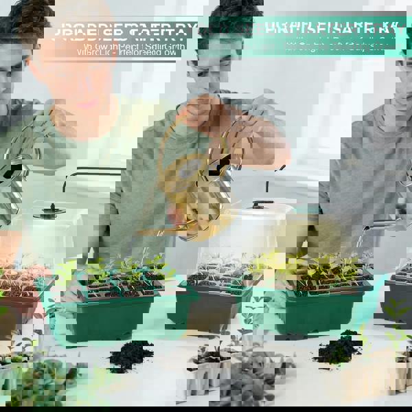 deAO Toys 5-Pack Seed Starter Tray Kit with Grow Lights Elevated Propagator Trays with Full-Spectrum Pant Light Adjustable Humidity Domes