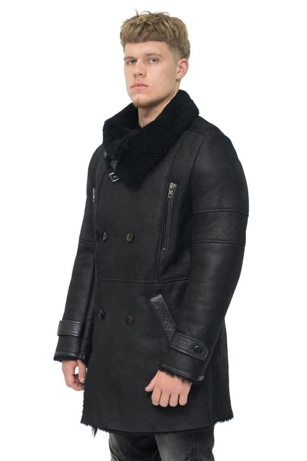 Infinity Leather Mens Double Breasted Sheepskin Reefer Coat-Ledbury