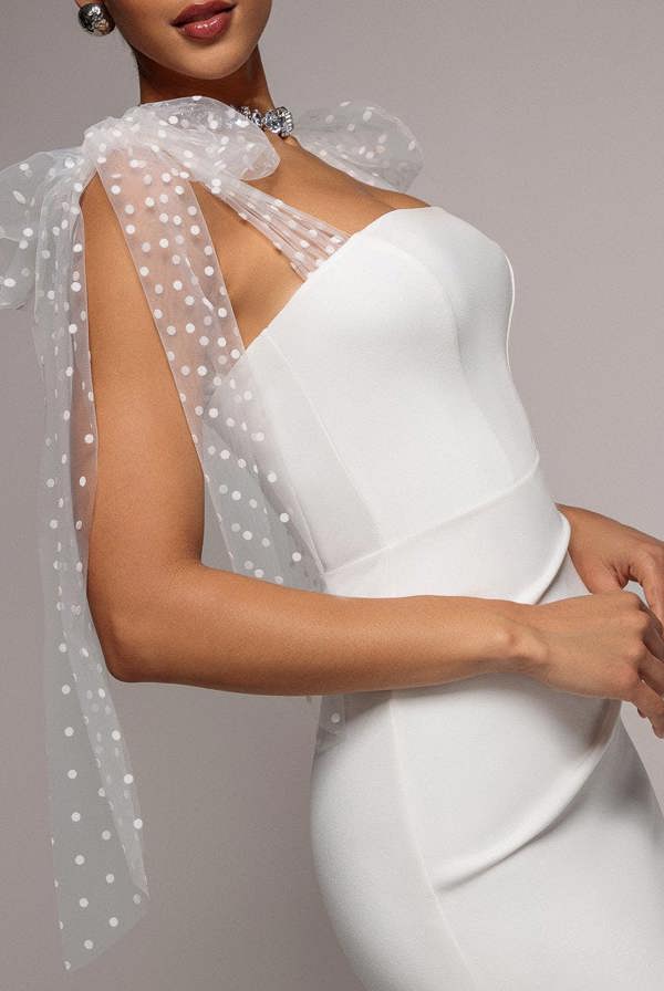 Scuba & Polka Mesh Bella Bow Multiway Maxi Dress - White DR5020