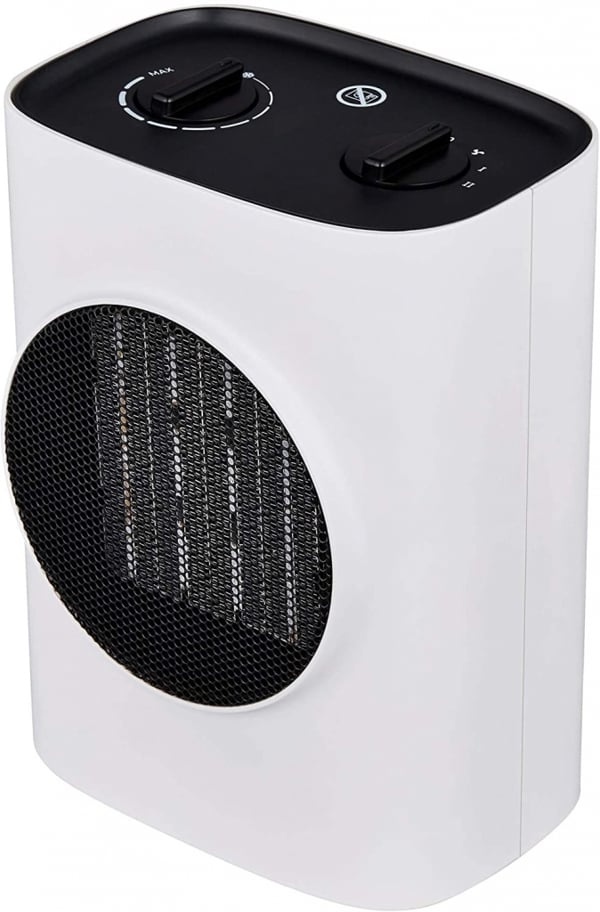 MYLEK Fan Heater Ceramic PTC 1.5kW 2 Heat Settings Tip Over Protection Adjustable Thermostat
