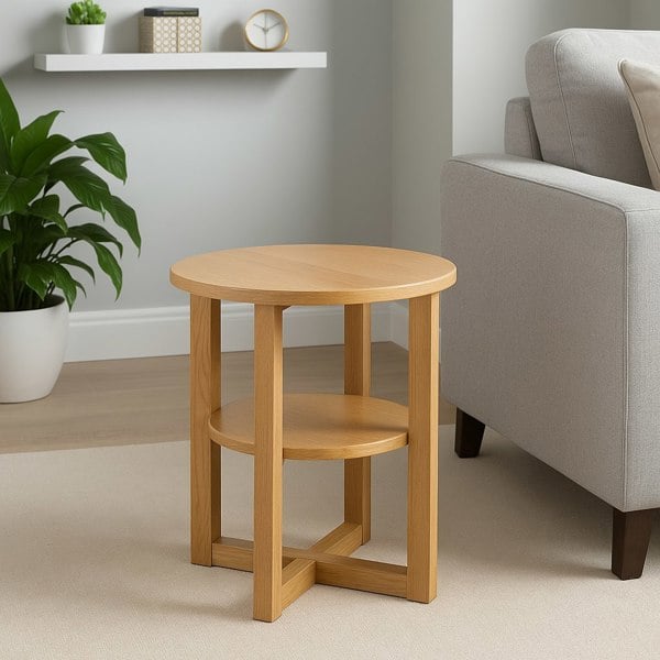 Modcraft Small Side Table with Shelf Round Coffee Table for Living Room Bedroom or Hallway