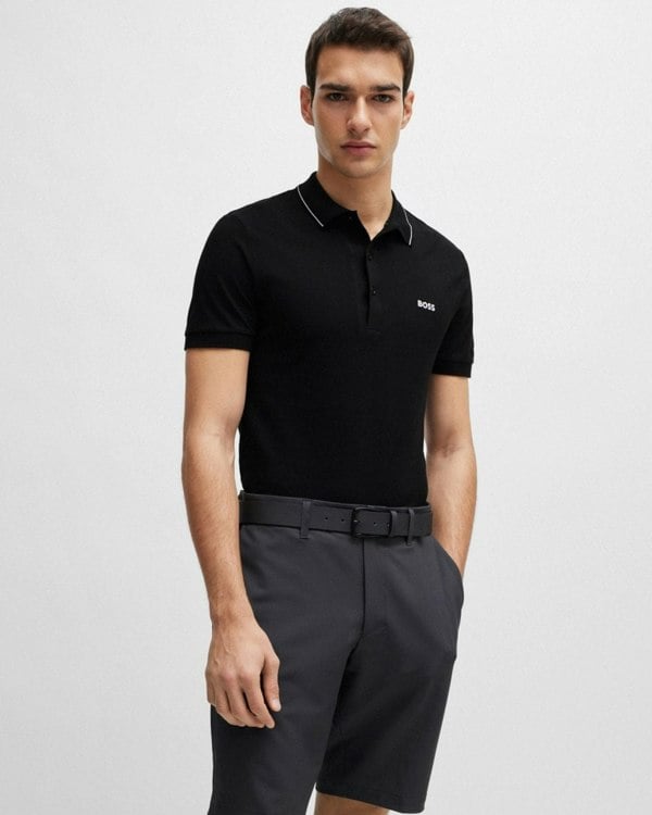 BOSS Green Paule 4 Mens Tipped Collar Polo Shirt NOS - Black 003