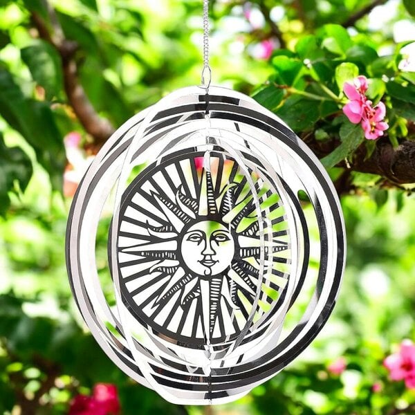 EDH Door Hardware Sun Stainless Steel Hanging Wind Spinner – 34cm x 25cm | 3D Metal Kinetic Garden Ornament & Outdoor Wind Sculpture