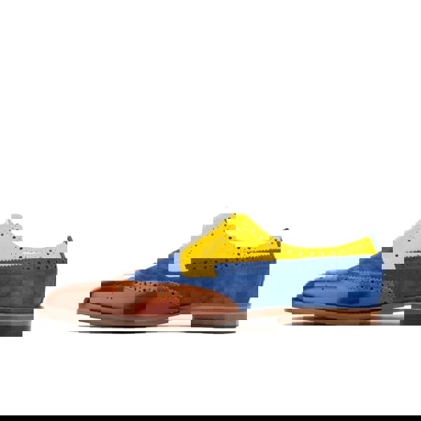 Embassy London Midnight Royal - Blue & Yellow & Brown - Men’s Suede & Leather Oxford Brogue Shoe.