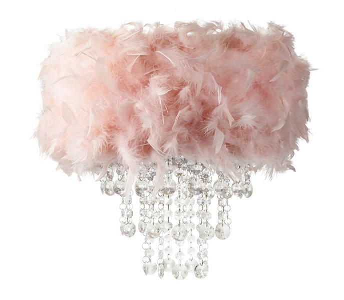 Contemporary Pink Feather Pendant Light Shade with Transparent Acrylic Droplets Image 2