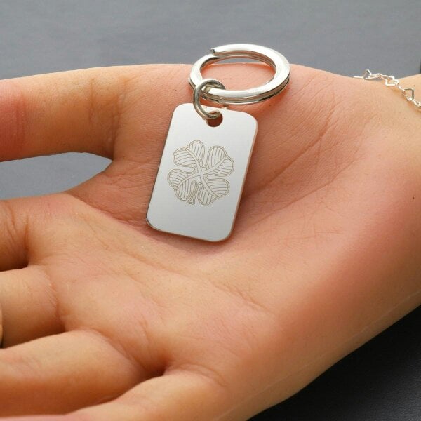 Christopher James of London Sterling Silver Four Leaf Clover Keyring With Optional Engraving