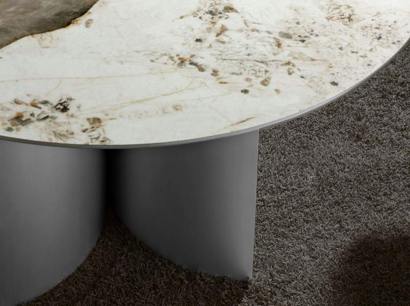 Angel Cerdá Round dining table in porcelain marble, walnut and silver-coloured wood 1148