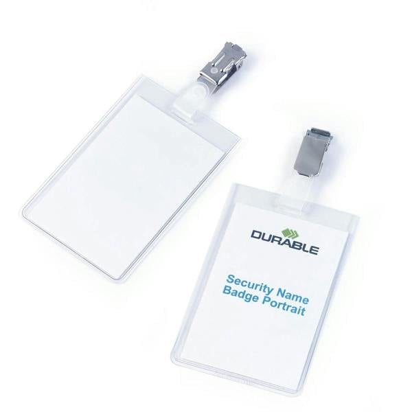 Durable Clip Name Tag ID Badge Card Holders | 25 Pack | Vertical 90 x 60mm