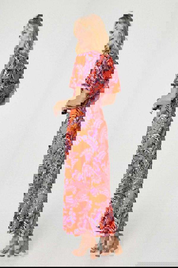 Orange | Printed Angel Sleeve Maxi Dress
