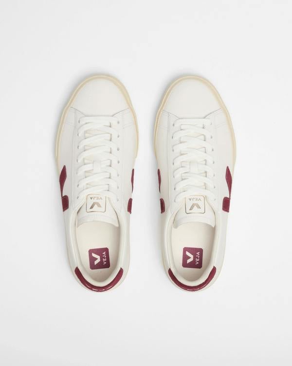 VEJA Campo Leather Womens Trainers - White/Garnet | CHO | Designer Womens Trainers