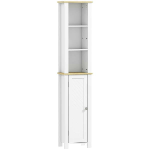 Wyld Haus Nifael Slim Bathroom Storage Cabinet With OFauxn Compartment And Adjustable Shelves White 34 x 23 x 165 cm