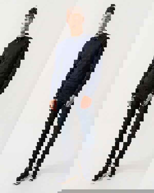 Oliver Sweeney Curragh Mens 1/4 Zip Funnel Neck Merino Wool Jumper - Navy Marl