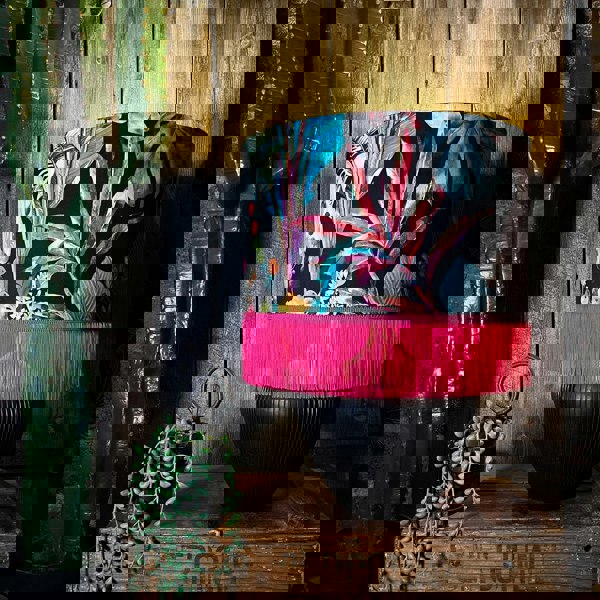 Acid Jungle Lampshade with Gold Lining and Pink Fringing - 16" x 10" - Light On