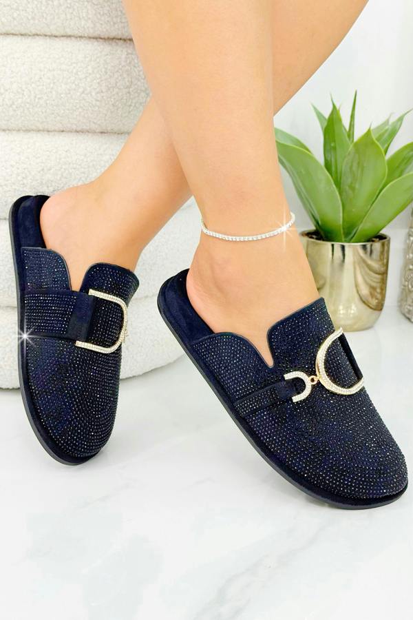 Love Lemonade Crystal Imperial Suede Slip On Clog Mules Black