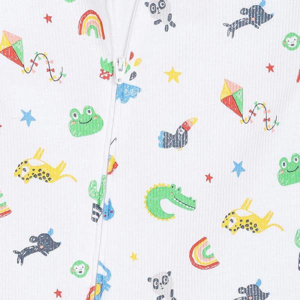 Mini Cuddles Baby Boys All-Over Animal & Rainbow Printed Romper, Multicolour