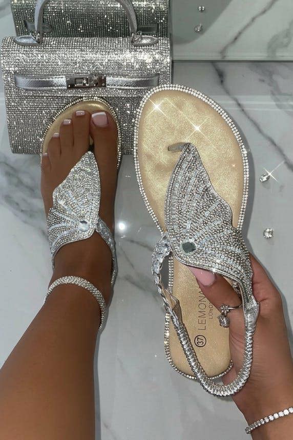Love Lemonade Crystal Couture Butterfly Sandals Silver