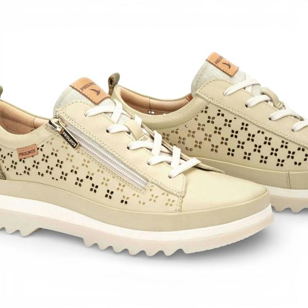 Pikolinos Vigo - Women’s Apple Green Leather Lace Up Zip Sneakers