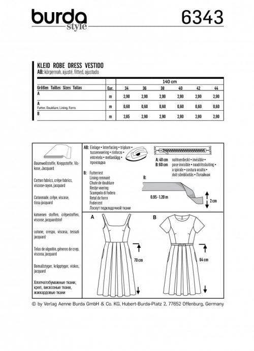 Burda Sewing Pattern 6343 Dresses For Women, 8 to 18 - Intermediate