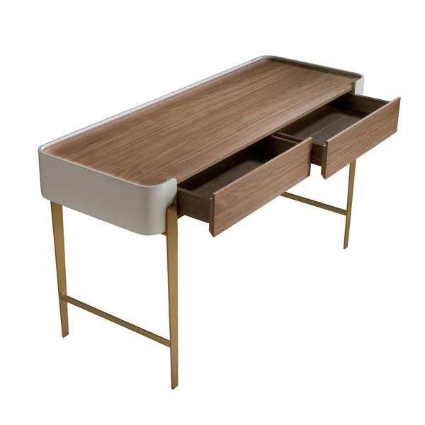 Angel Cerdá Desk in Walnut, Beige and Golden Polished Steel 7186
