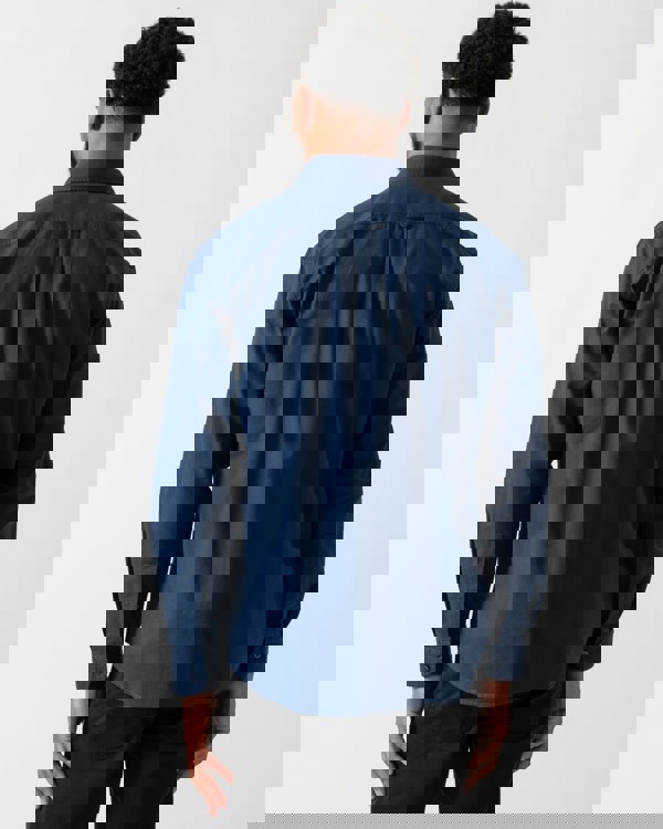 back shot of a model wearing a BOSS Orange Rickert_M Mens Shirt in Open Blue