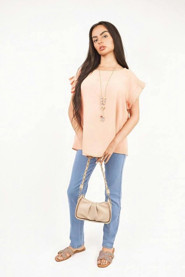 Vera Ruffle Trim Sleeve Top - Coral
