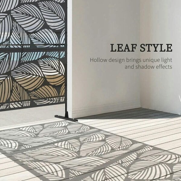 Metal Decorative Privacy Screen Outdoor Divider, Black Leaf