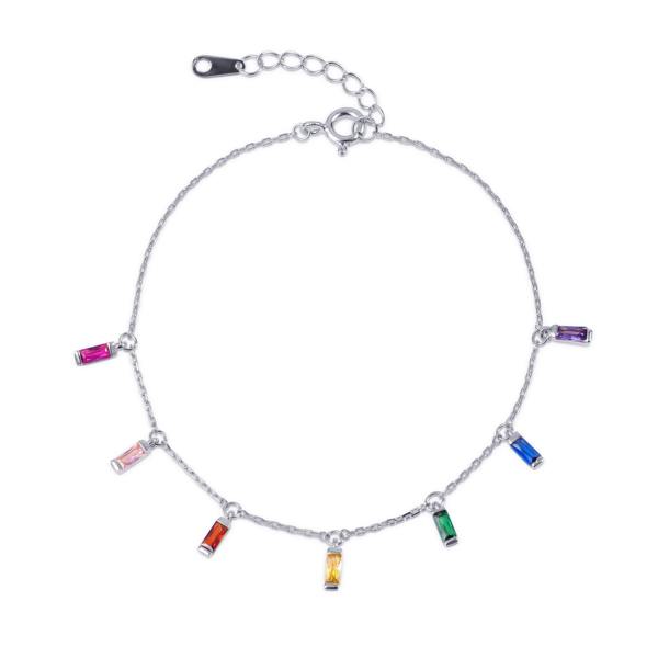 namana 925 Sterling Silver Rainbow Coloured Buguette Charm Bracelet for Women