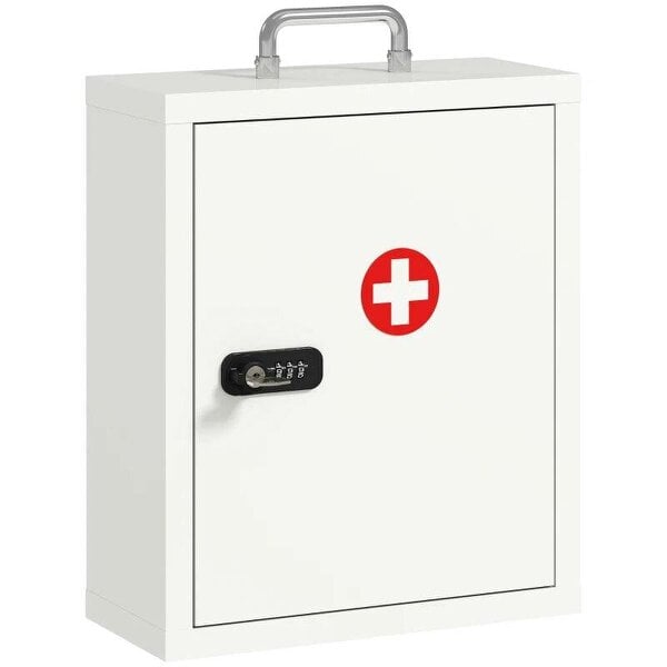 Wall Mount Medicine Cabinet with Combination and Key Lock, 3 Tier Steel First Aid Cabinet, White