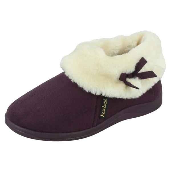 Rose Bank Ladies Rose Bank Memory Foam Velour Bootee Slippers Sharon