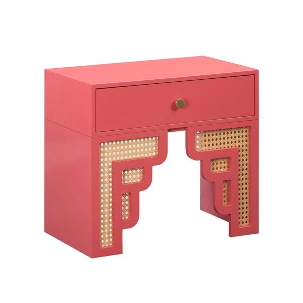 Furniture Edit Suzie Coral Pink & Rattan Nightstand