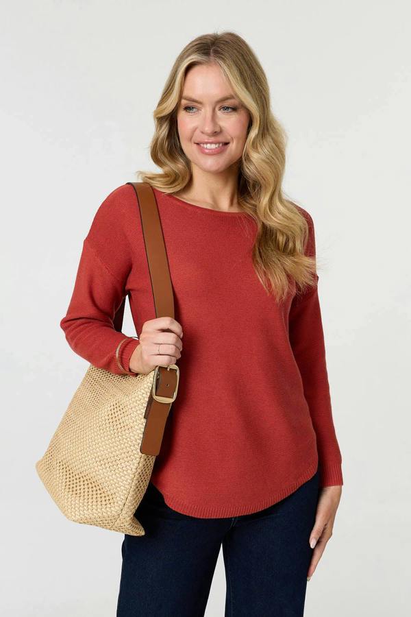 Brown | Textured Batwing Long Sleeve Jumper