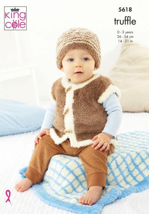 King Cole Truffle Knitting Pattern 5618, Jackets, Waistcoats for Baby, 0 - 24 Months