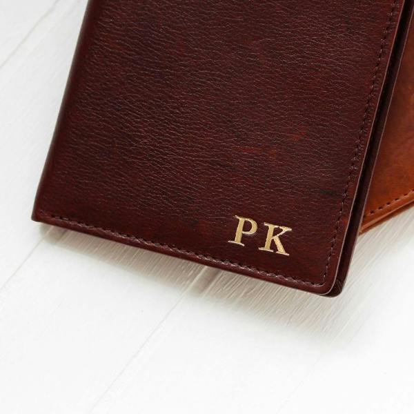 leather wallet for men with gold initials